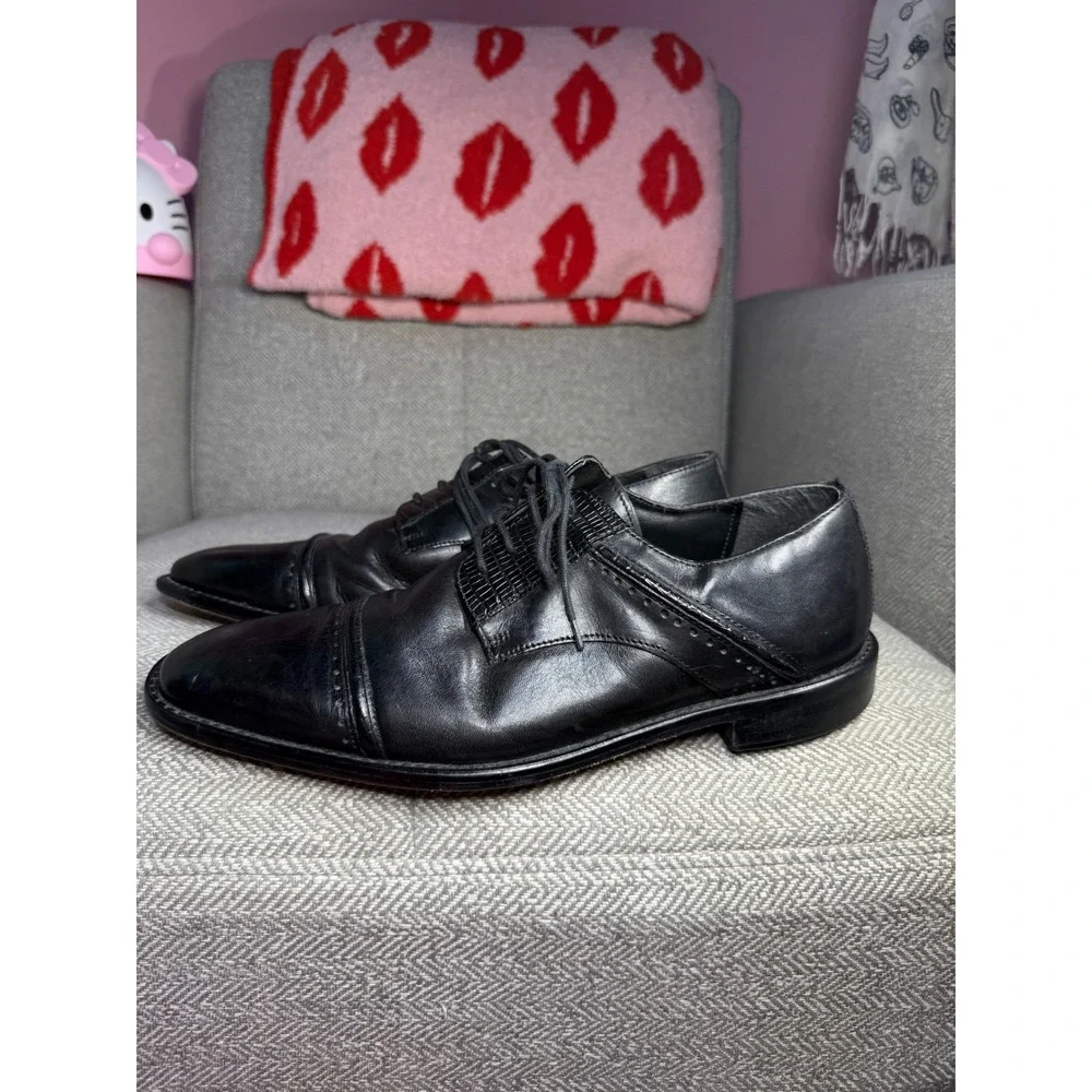 Stacy Adams Mens Black Leather Cap Toe Oxford Dress Shoes 25113-001 Size 9.5 M